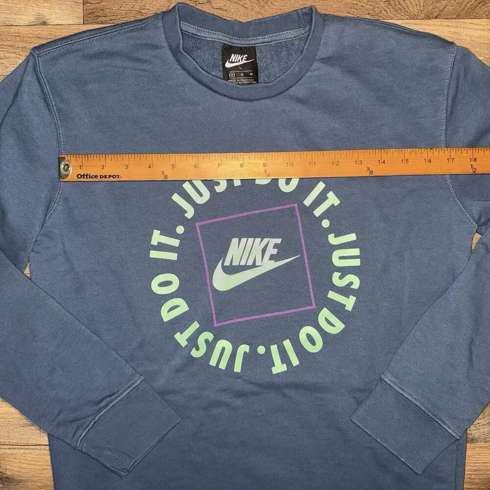 Nike Just‎ Do It Crewneck Sweatshirt Men’s M Blue Neon Logo Pullover